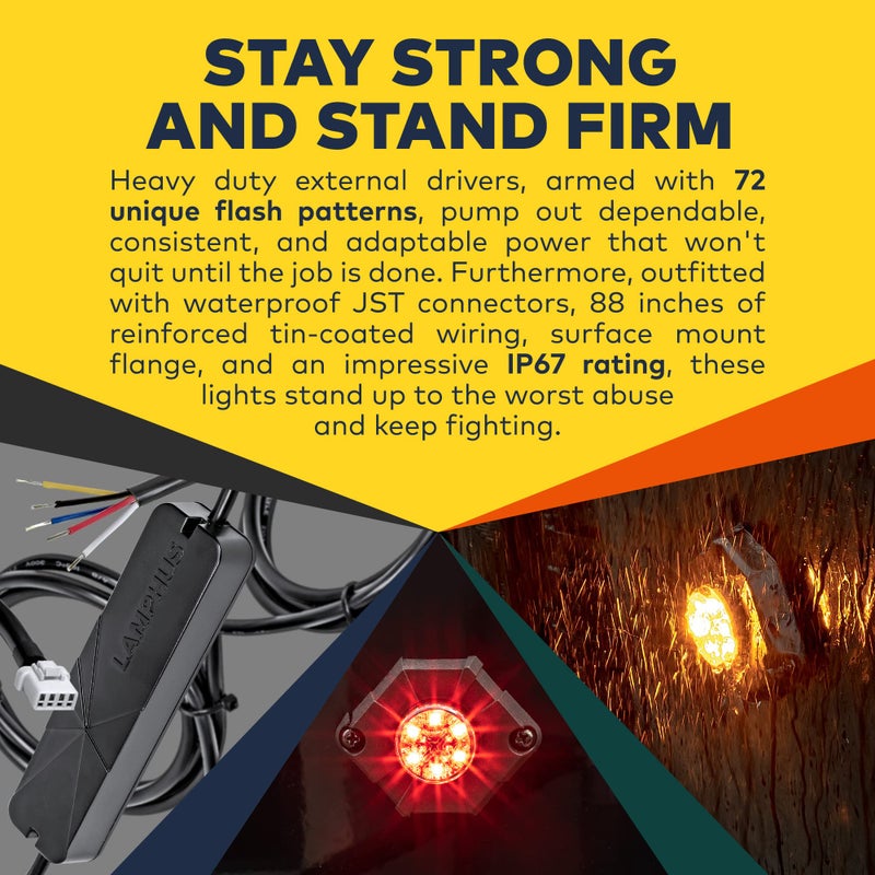 LAMPHUS 4pc SnakeEye III Amber White Clear LED Hideaway Strobe Light [SAE Class 1] 12V 1 Inch Round Waterproof Wig Wag Emergency Flashing Hide Away Fire Police Light Bulb For Service Work Truck Vehicle Car - Image 3